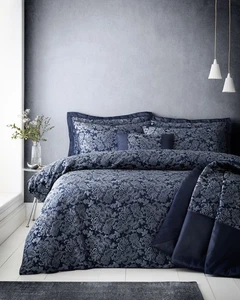 Jacquard Damast Blumen Bettbezug Luxus Doppeldecke Bettwäsche Bettset Marineblau - Bild 1 von 2