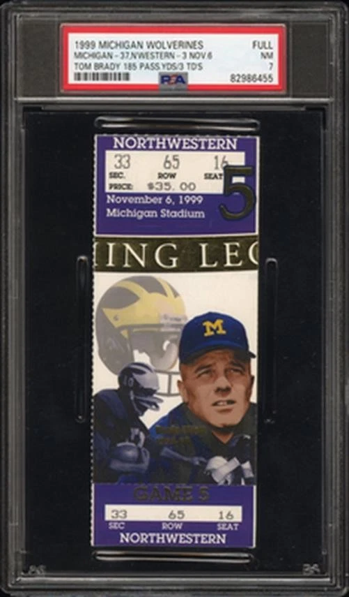 TOM BRADY 185 YDS / 3 TD - PSA TICKET 1999 MICHIGAN N'WESTERN PSA 7 FULL - Image 1 of 1