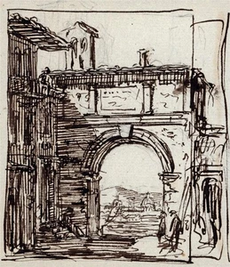 Italian Landscape Style Of Lorrain Small Ink Drawing 19th Century Grand Tour - Picture 1 of 2