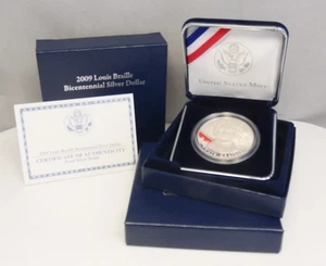 2009 US Mint Louis Braille Commemorative Proof $1 Silver Dollar Coin w/ Box COA - Picture 1 of 2