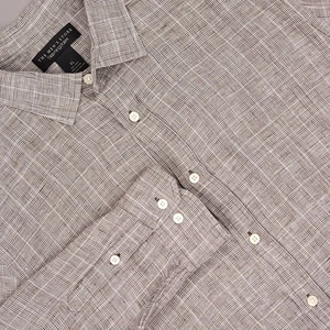 The Men's Store Bloomingdale's Shirt Mens XL Brown Plaid Linen Button Up Casual - Picture 1 of 9