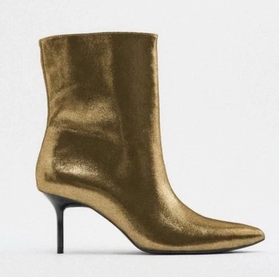 Botines ZARA METALLIC Talla 6 Tacón Fino Dorado Talla 36 3143/010 Foto 1 de 4