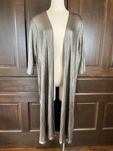 Neu mit Etikett Torrid 2 2X 18-20 gold Kimono Cardigan Staubtuch lang offen oben metallic gerippt - Bild 1 von 12