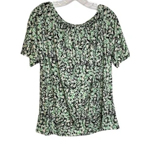 JM Collection Women's Printed Pleat Neck Short-Sleeve Top LARGE (555) - Picture 1 of 8