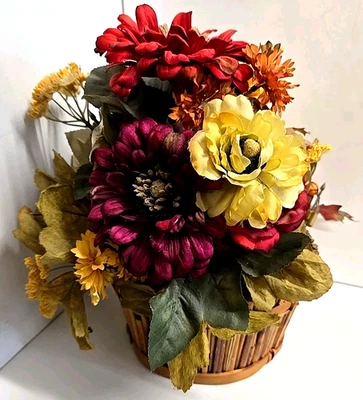 Fall Country Basket Floral Autumn Table Centerpiece Marigold Mums Pumpkin Flower - Image 1 of 4