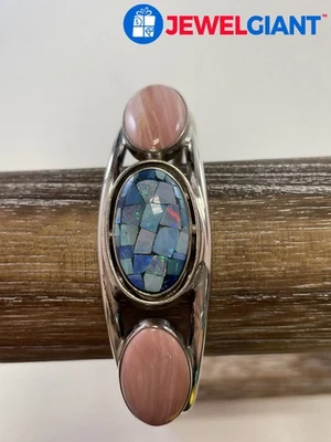 STERLING SILVER DTR/ JAY KING NATURAL GEMSTONE 7 INCH CUFF-BRACELET 24.7G #FX000 - Image 1 of 4