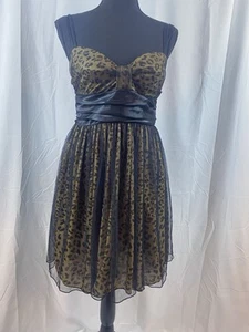Juniors Size 3 Strappy Tulle Overlay Brown Black Fit N Flare Mini Dress - Picture 1 of 12