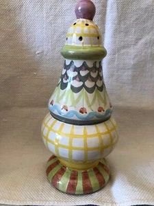 Zuckerstreuer Mackenzie Childs gelb kariert Blumen 5,13" x 2,88" im Ruhestand  - Bild 1 von 3