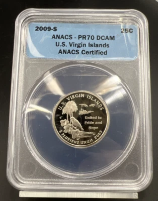 2009 S 25c Virgin Islands Copper Nickel Clad Quarter Coin PR70 DCAM - Image 1 of 4