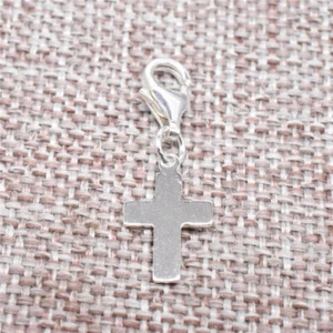 925 Sterling Silver Small Cross Dangle Clip On Charm Lobster Clasp for Bracelet - Picture 1 of 5