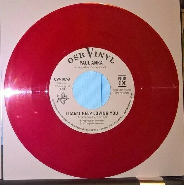 7" RED VINYL-PAUL ANKA  - I Can't Help Loving You / When We Get There  OSV107R  - Image 1 of 1