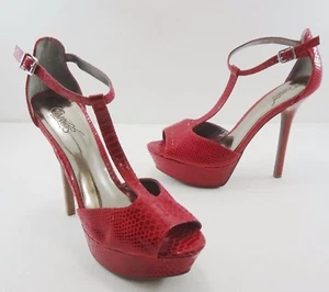 Carlos Santana 8.5 Sardinia Pink Lizard Leather 5.5" Heel T-Strap Sandals - Picture 1 of 6