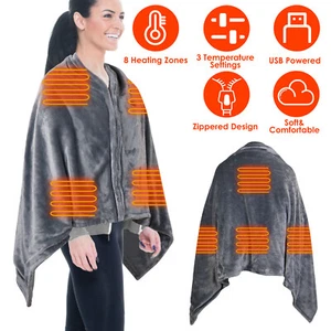 59*31in Winter Electric Heated Blanket USB Heated Blanket Warm Poncho Shawl Wrap - Picture 1 of 10