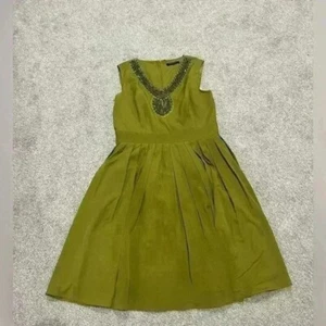 Gorgeous size 14 Ellen Tracy dress in olive green and beaded bodice - Picture 1 of 6