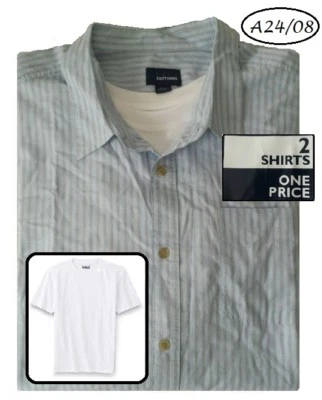 BASIC NEW Blue Grey Stripes Cotton Mens Shirts Big Tall 4XL QCO - Image 1 of 4