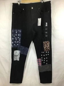 Rue 21 Men’s Supreme Flex Skinny Black Distressed W/Patches Jeans 36”x32” NWT - Picture 1 of 12