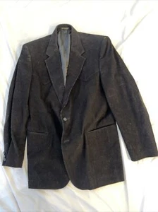 Circle S Western Blazer Jacket 46L Black Cowboy Missing Button Corduroy - Picture 1 of 12