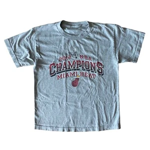 2012 Miami Heat Kids Youth T Shirt Large 14-16 Gray NBA Finals Champions Used - Picture 1 of 10