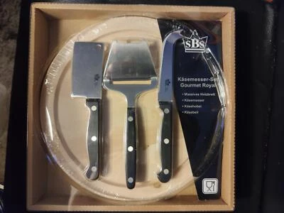 Käsemesser-Set Gourmet Royal, SBS (Käse-Messer, -Hobel, -Beil + Holzbrett, rund - Bild 1 von 3