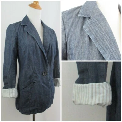 TRINA TURK темно стирка в полоску подкладка длинным рукавом Chambray Blazer куртка женщин 2 - Изображение 1 из 4