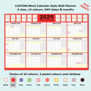 2025 year wall planner block calendar style landscape 14 colours 6 sizes [F] - Picture 1 of 15