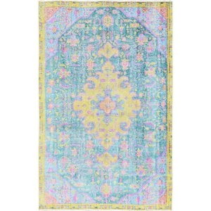 Alfombra de lana anudada a mano vintage Zoroastrian Tebraz pintada verde 5'10"x9' R1033 - Imagen 1 de 12