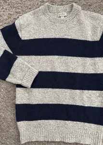 Vintage L.L. Bean Crew Neck Sweater Men's M Medium Long Wool-Nylon Striped USA - Picture 1 of 7
