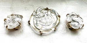 Vintage Mariquita Masterson Clear Molten Glass Sterling Brooch & Earrings Set - Picture 1 of 13