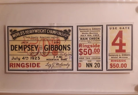 Jack Dempsey Tommy Gibbons RINGSIDE Boxing Ticket  Heavyweight 1923 Cover