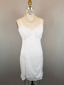 Vintage Womens Size 34 Petite White Full Slip with Lace and Adjustable Straps - Picture 1 of 8