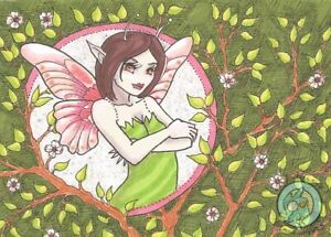 Cheery Blossom Fairy flowers tree fae Original Fantasy ACEO Illustration art ejw