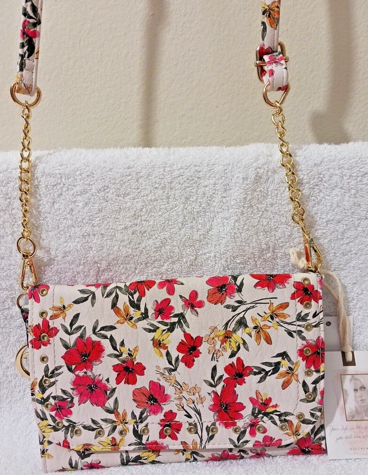NWT JESSICA SIMPSON  BAG WALLET POISES WITH FLORAL PRINT, CHAIN DETAIL - Image 1 of 4