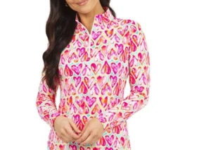 IBKUL HEARTS Audrey Seafoam Mock Zipper Long Sleeve Top 50 SPF MSRP $100 - Picture 1 of 13