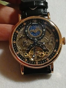 Reloj Automático Onola Analógico Mecánico (Automático) Hombre Esqueleto Dorado Negro  - Imagen 1 de 10