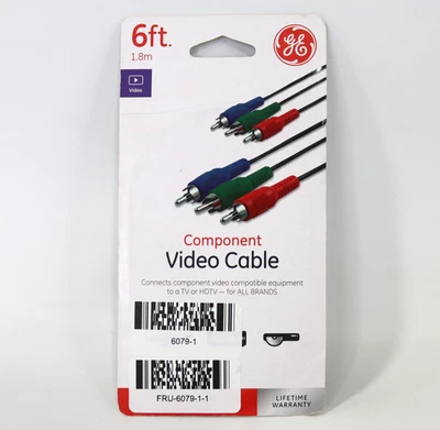 General Electric 6 ft Component Video Cable  RCA Red Green Blue Plugs  Black - Image 1 of 4