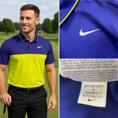 Camiseta polo deportiva Nike Golf Dri-Fit XL verde neón púrpura bloques de colores Foto 1 de 4