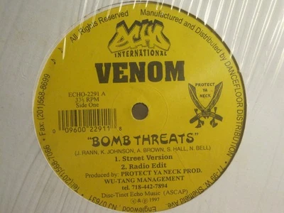 VENOM BOMB THREAT b/w BOULEVARD 12" OG '97 ECHO RARE HIP HOP WU-TANG CLAN VG+ - Imagem 1 de 2