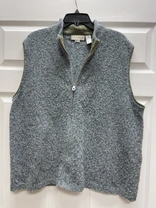 Sigrid Olsen Sport 3X Boucle Blue Green Textured Vest Pit 28 28 L Zip Up Euc - Picture 1 of 5