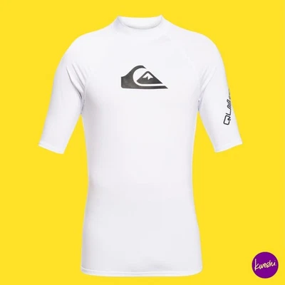 QUIKSILVER Men's Rashguard, All Time Short Sleeve, White, UK XS | EU XS | US XS - Image 1 of 4