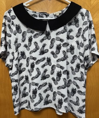 Lily белый женщин Boxy Fit Питер Пэн воротник ананас верхний черный белый Sz XL - Изображение 1 из 4