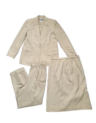 Conjunto de traje vintage Pendleton mezcla de lino 3 piezas falda blazer pantalón talla 14 oficina Foto 1 de 4