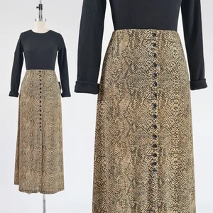 Vintage Snakeskin Maxi Skirt Stretchy Long Skirt with Slit and Buttons S - Picture 1 of 9