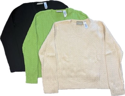 Suéter Liz Claiborne Light Tejido con Cable para Mujer M Blanco Negro Verde (Juego de 3) De Colección Foto 1 de 4