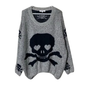 Miracle USA Gris Calavera Corazón Tejido Slouchy Suéter Mujer M/L Grunge Emo - Imagen 1 de 9