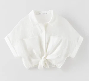 NWT Zara Girls Crop Flowy Knotted White Short Sleeve Shirt Size 6 years 4479/617 - Picture 1 of 11
