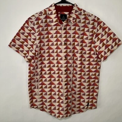 Camisa Prana Manga Corta Abotonada Para Hombre Talla Mediana Naranja Púrpura Geométrica Usada en Excelente Condición Foto 1 de 4