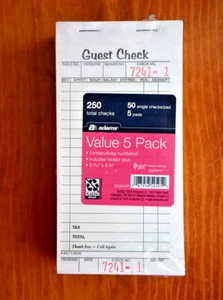 TOPS Guest Check 5-Pad Pack Single Part 50 Sheets/ea =Total 250 Cafe Slips, NEW - Picture 1 of 5
