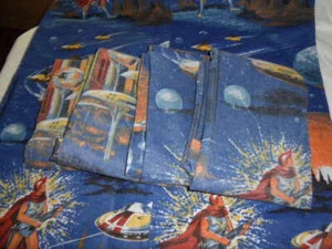 Outer Space Futuristic Space Ship  Bedspread/Drapes Vintage - Picture 1 of 9