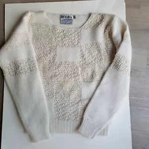 Braemar Sweater Womens S Cream Lambswool Angora Checker Hand Knit Cozy - Picture 1 of 15