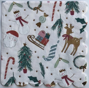 two Individual Christmas Snowman Luncheon decoupage Paper napkins Santa Reindeer - Picture 1 of 3